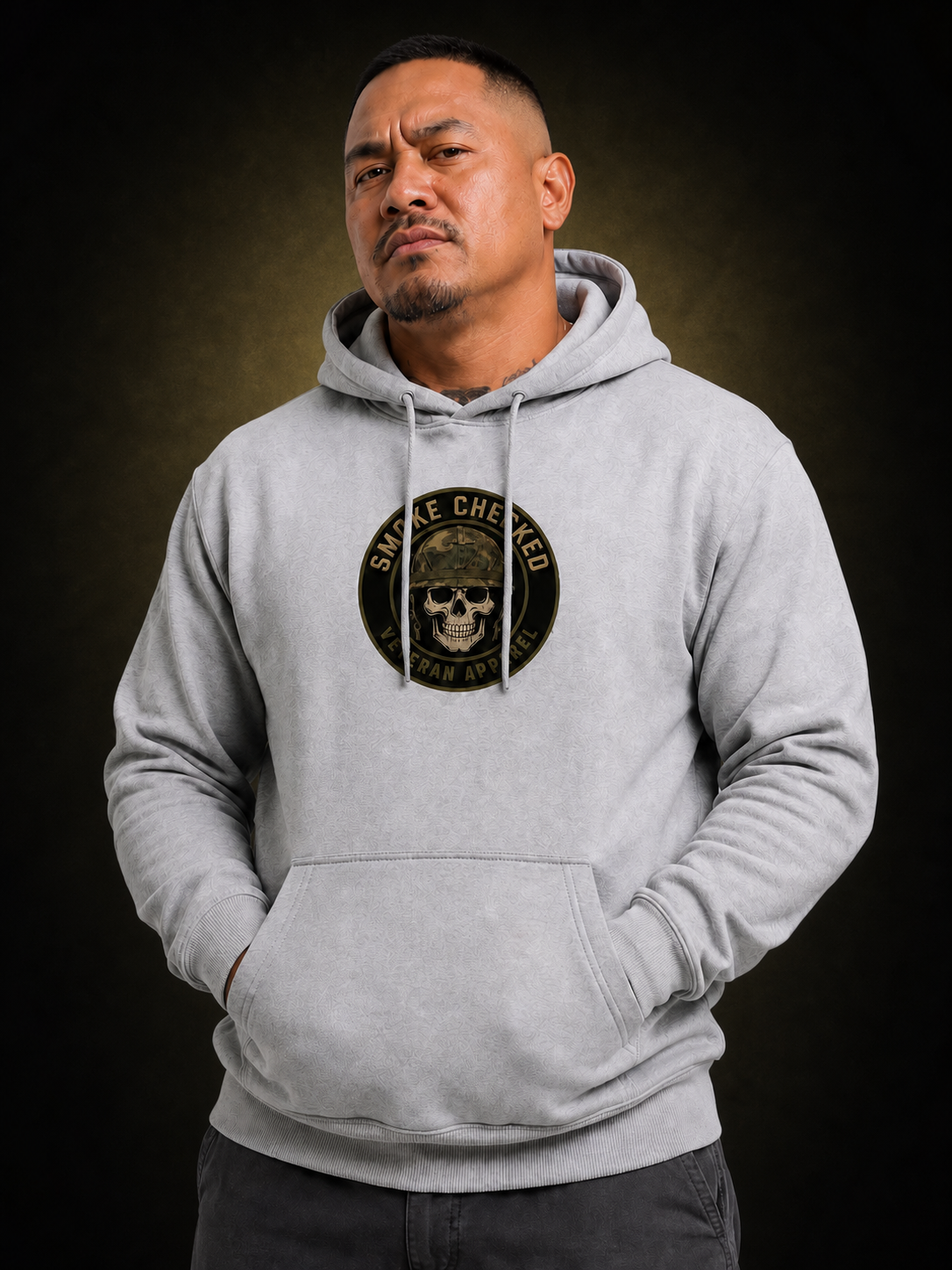 Smoke Checked Logo Hoody on model, close view